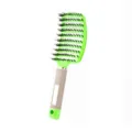 Brosse à cheveux incurvée verte avec poils de sanglier et picots de massage pour le coiffage. - Vert avec plumes