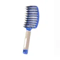 Brosse à cheveux incurvée en poils de sanglier pour le coiffage et massage du cuir chevelu. - Bleu avec plumes