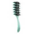 Mint green leaf styling vent hair brush for curly hair detangling and scalp massage. - Boar Bristle Style / OPP Bag / Green
