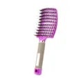 Brosse à cheveux incurvée violette avec poils et picots pour massage quotidien et coiffage - Violet avec plumes