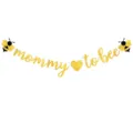Banderin dorado con purpurina mommy to be con abejas adorables y corazon para decoracion de fiesta. - Dorado