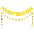 Gold glitter Four and Fabulous birthday banner garland for 4th birthday party decor. - Set DFQ531+DFQ147