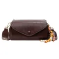 Retro women's shoulder crossbody pillow bag with ethnic wide strap and wooden bead pendant. - With Charm / Coffee Thin Shoulder Strap + Wide Shoulder Strap