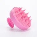 Pink silicone scalp massage brush for hair washing and deep cleaning, portable and comfortable tool. - Pink