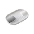 White and grey plastic kitchen utensil holder, countertop pot lid and spatula storage rack - White