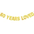 60 years loved gold glitter banner party decoration for 60th birthday anniversary celebration - 60 Years Loved Glitter Garland