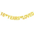 Gold glitter 16 years loved banner for sweet sixteen birthday party decoration celebration. - 10 Years Loved Glitter Garland (Heart)