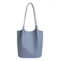 Blue woven leather tote bag shoulder handbag for women spring summer daily commuter use. - Blue