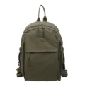 Army green multi-layer nylon backpack, casual daily casual daypack with multiple zipper pockets. - Green
