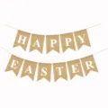 Burlap Easter banner featuring white printed letters HAPPY EASTER for festive party decor. - DFF11 HAPPY EASTER Swallowtail Banner