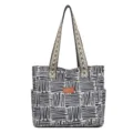 Γυναικεία τσάντα shopper από καμβά, ρετρό ριγέ casual τσάντα ώμου μεγάλη χωρητικότητα. - Μπλε