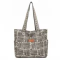 Vintage retro striped canvas tote bag large capacity casual shoulder bag for women commuter - Coffee