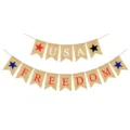 Burlap USA Freedom banner patriotic bunting party decoration flags for Independence Day. - Combo Star USA And FREEDOM Swallowtail Banner