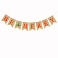 Detailed view of Christmas burlap bunting banner with red letter print and festive design. - Holly Berry Style / 8 Flags
