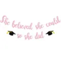 Pink glitter graduation banner detail, inspirational quote garland for party decoration. - DFQ589 Rose Gold Style Garland