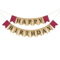 Burlap birthday banner with red black buffalo plaid swallowtail flags for party decor. - Both Sides Plaid Style (DFE10) / Plaid Cloth On Both Sides HAPPY BIRTHDAY