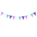 Detail view of hanging colorful party bunting flags with purple, teal and white triangles. - Bunting Banner (DFO159) / Purple Theme 1