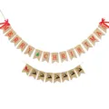 Detailed view of rustic burlap Christmas bunting garland with MERRY CHRISTMAS text and reindeer. - Set DFA100 Merry Christmas & DFA15 Sleigh Reindeer Swallowtail Banners