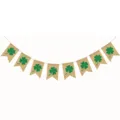 St. Patrick's Day green clover burlap banner detail, festive hanging party bunting. - Four-Leaf Clover Burlap Swallowtail Banner