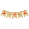 Christmas burlap banner with reindeer and Santa prints, perfect for festive party decor. - Reindeer Santa Claus Style (DFA132)