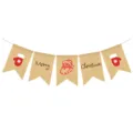 Christmas burlap banner swallowtail flag party decoration with Santa Claus and festive prints. - Gloves Santa Claus Style (DFA133)