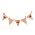 Jute pet party banner featuring cute paw prints and pink polka dots for celebration. - Pink Pet Burlap Pennant Banner