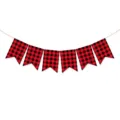 Red and black buffalo plaid banner bunting flags party decoration string hanging detail view - DFA193 6 Pieces Red & Black Plaid Swallowtail Banner