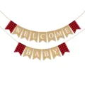 Welcome baby burlap banner with red black plaid flags for baby shower party decoration. - DFD173 Red & Black Plaid WELCOME BABY Swallowtail Banner
