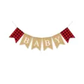 Pancarta de yute para bebé bandera cola de golondrina cuadros detalle fiesta - Banderín cola de golondrina de cuadros rojos y negros BABY DFD176