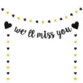 Guirnalda de pancarta de fiesta oro negro con purpurina we'll miss you decoración - Combinación 3 (Pancarta Con Cuerdas De Corazón) / Negro/Dorado