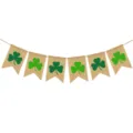 St. Patricks Day Burlap Banner Shamrock Bunting Garland Spring Party Hanging Decoration - DFL07 Shamrock Burlap Flag