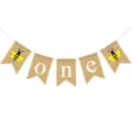 Charming burlap banner featuring cute bees and the letter ONE, perfect for first birthday party. - 5-Piece One Bee Swallowtail Banners