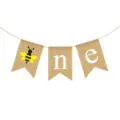 Burlap ONE banner detail featuring cute bee and letter print, perfect for first birthday party. - 3-Piece One Bee Swallowtail Banners