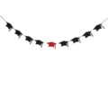 Close up of graduation cap banner details, black and red caps hanging on string for party decor. - Center Red Graduation Caps