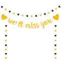 Detailweergave van zwart-gouden glitter feestlinger met hartjes en decoratieve tekst. - Combinatie 2 (Banner Met Hartsnoeren) / Goud/Zwart