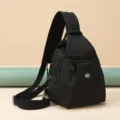 Black casual minimalist sling backpack, versatile daily commuting chest bag with smooth zippers. - Samurai Black