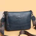 Borsa a tracolla da donna blu scuro con ampia tracolla fantasia elegante in pelle PU - Blu
