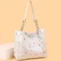 Γυναικεία Μόδα Floral Print Μεγάλη Τσάντα Tote με Αλυσίδα Λευκή Casual Ώμου Χειρός - Κόκκινο