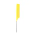 Yellow plastic metal pin tail comb detail, ideal for hair sectioning, styling and coloring. - Yellow