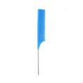 Close-up detail of the metal pin tail and blue plastic teeth for hair styling. - Blue