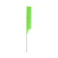 Close-up detail of green plastic handle metal pin tail comb for hair styling and sectioning. - Green