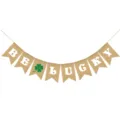 St Patrick day burlap banner detail view with BE LUCKY letters and shamrock clover design. - BE LUCKY Burlap Swallowtail Banner