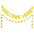 Gold glitter Welcome Home banner and circle dot garland set for party decor details - Banner And Garland Combo Set
