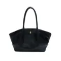 Schwarze Leder-Tasche für Damen, großer Kapazität minimalistische Schultertasche Alltag. - Schwarz