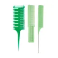 Green hair comb set featuring highlighting comb and metal tail comb for professional styling. - Green 3-Piece Set