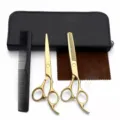 Kit de ciseaux de coiffure professionnels avec ciseaux à effiler, peigne, chiffon. - Or