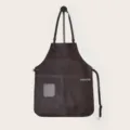 Dark brown leather work apron with adjustable straps, multiple pockets and metal hardware. - Brown