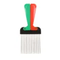 Men styling folding pick comb with metal pins and dual color handles for oil hair. - Foldable Red And Green Handle Metal Needle Comb (P025)