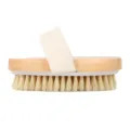 Natural wooden boar bristle bath body brush with hand strap for deep exfoliating dry skin - Natural Wood Color