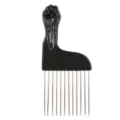 Men hair pick comb with black fist handle and metal tines for afro styling and pompadour. - Fist Shape Handle Black Metal Needle Comb (P026)